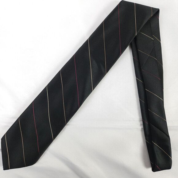 VTG Sears Classic Black Striped Polyester Silk Short Tie 55.75" x 3.25" USA - Picture 1 of 7